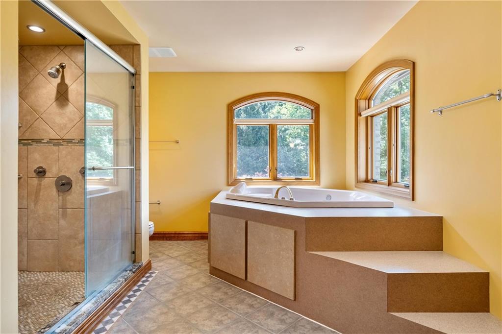 179 Goldsmith Road Pittsburgh, PA 15237 - Photo 37 of 50 a bathroom with a granite countertop sink mirror and shower