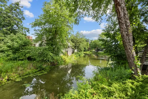 a view of lake with green space