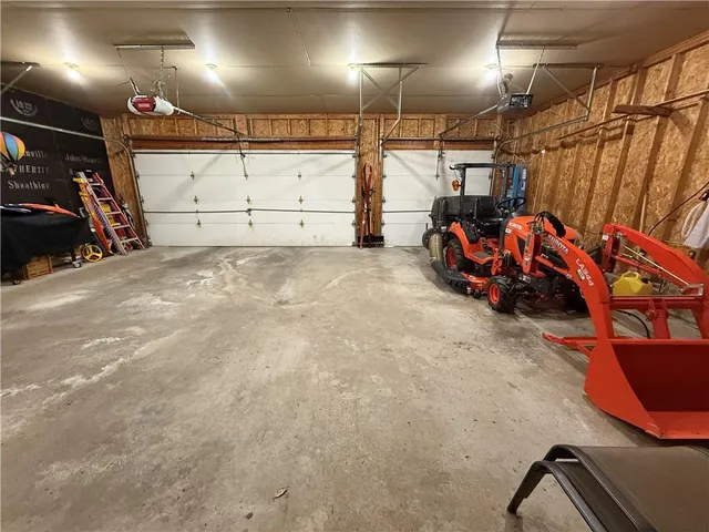 a view of a garage with storage
