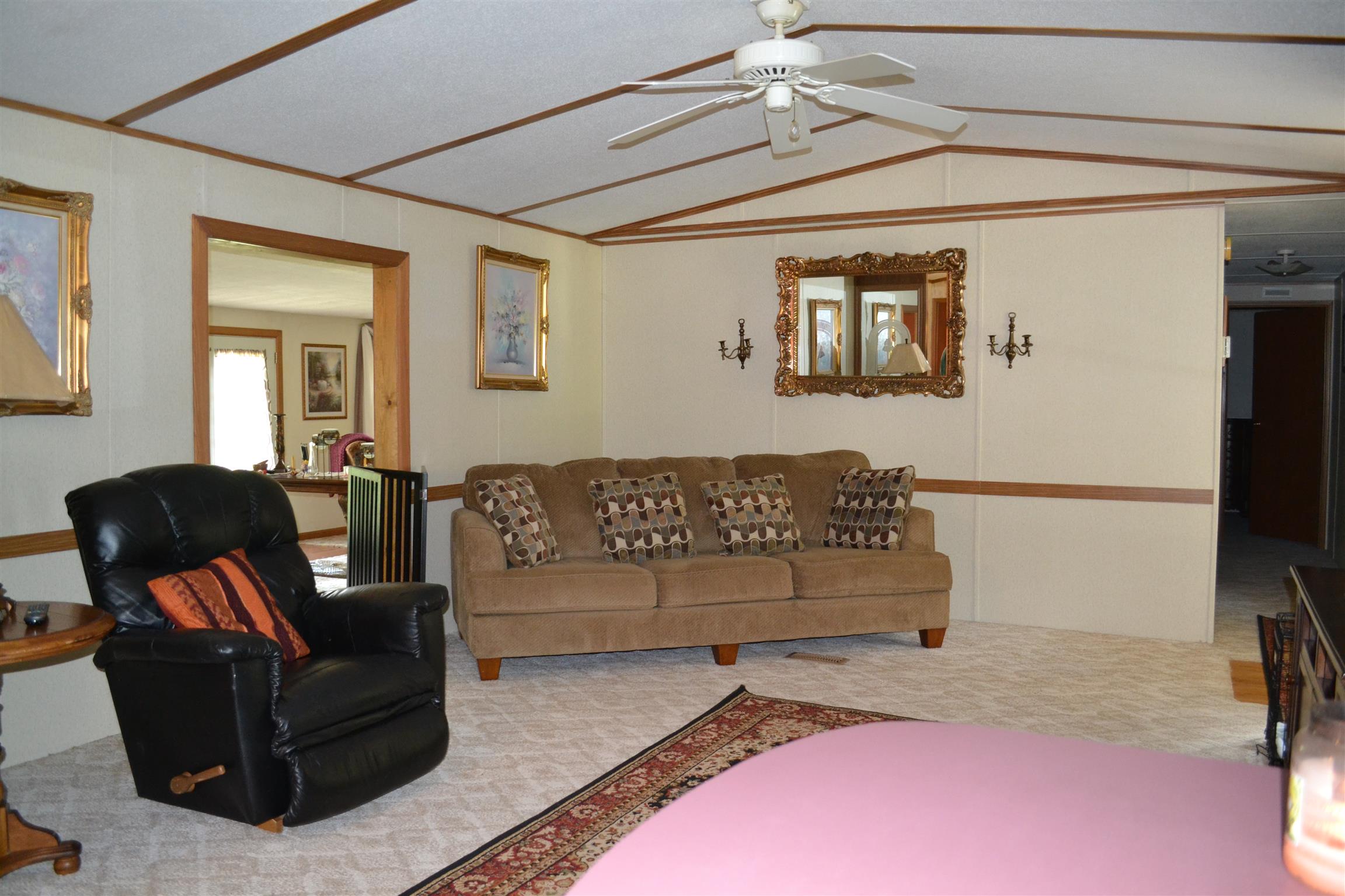 120 Rankin Road Hartsville, TN 37074 - Photo 16 of 20 LIVING ROOM ADJACENT TO KITCHEN AND REC ROOM; CARPET AND CEILING FAN;