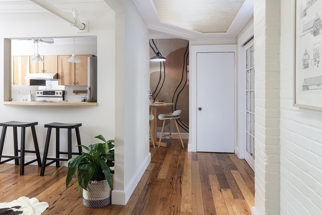 126 Amory Street, Unit B4 Brookline, MA 02446 - Photo 4 of 8 a view of a hallway with wooden floor and a potted plant