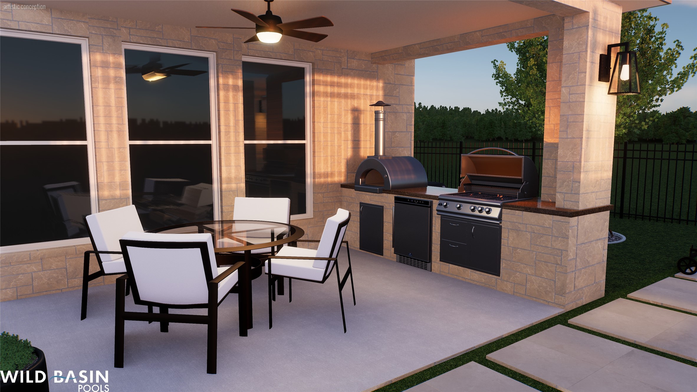720 Rawson Bend Austin, TX 78738 - Photo 35 of 40 View of patio featuring an outdoor kitchen / dining area and ceiling fan
