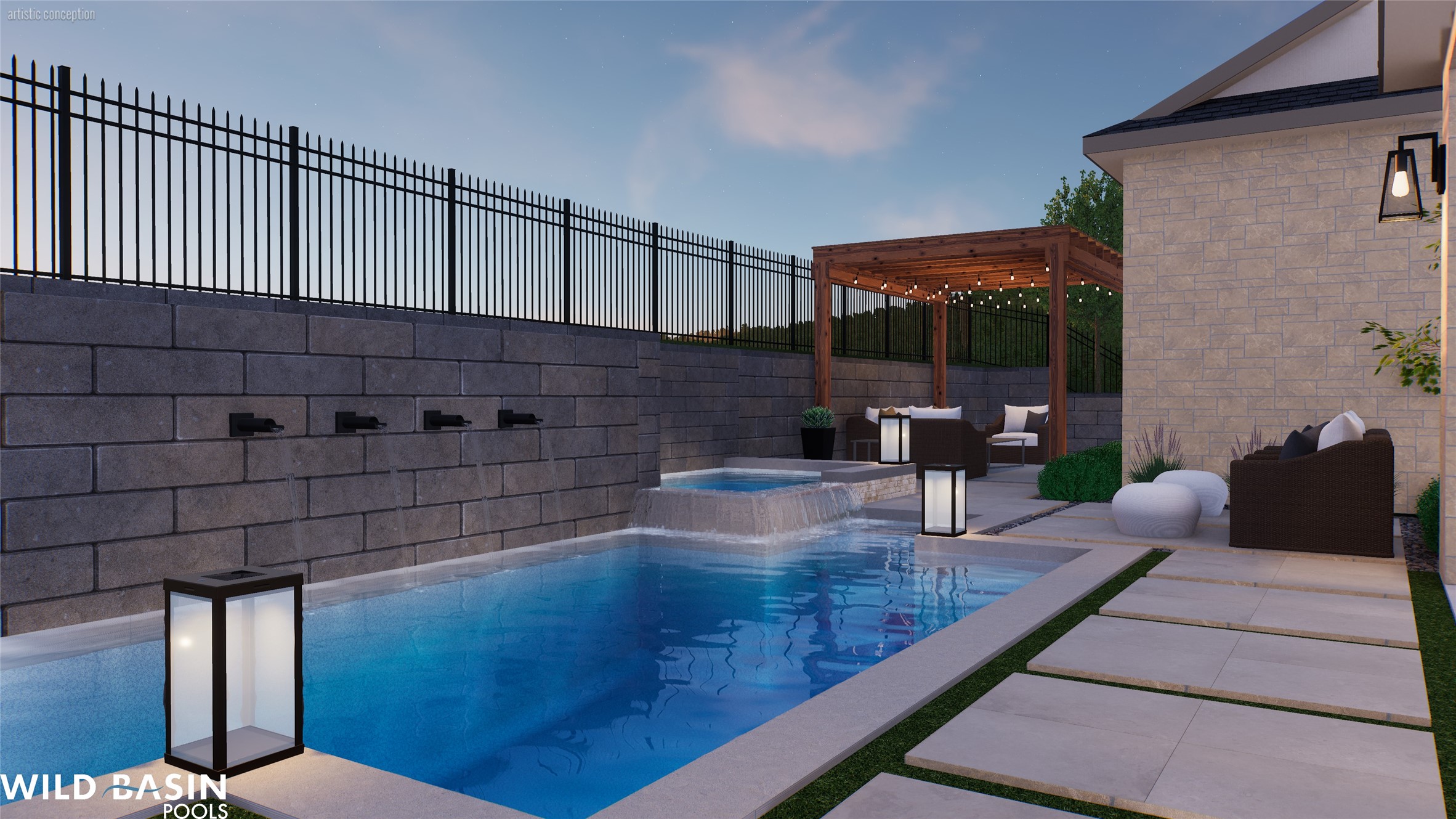 720 Rawson Bend Austin, TX 78738 - Photo 38 of 40 View of pool featuring an in-ground hot tub, a fenced backyard, patio surround, and a pergola