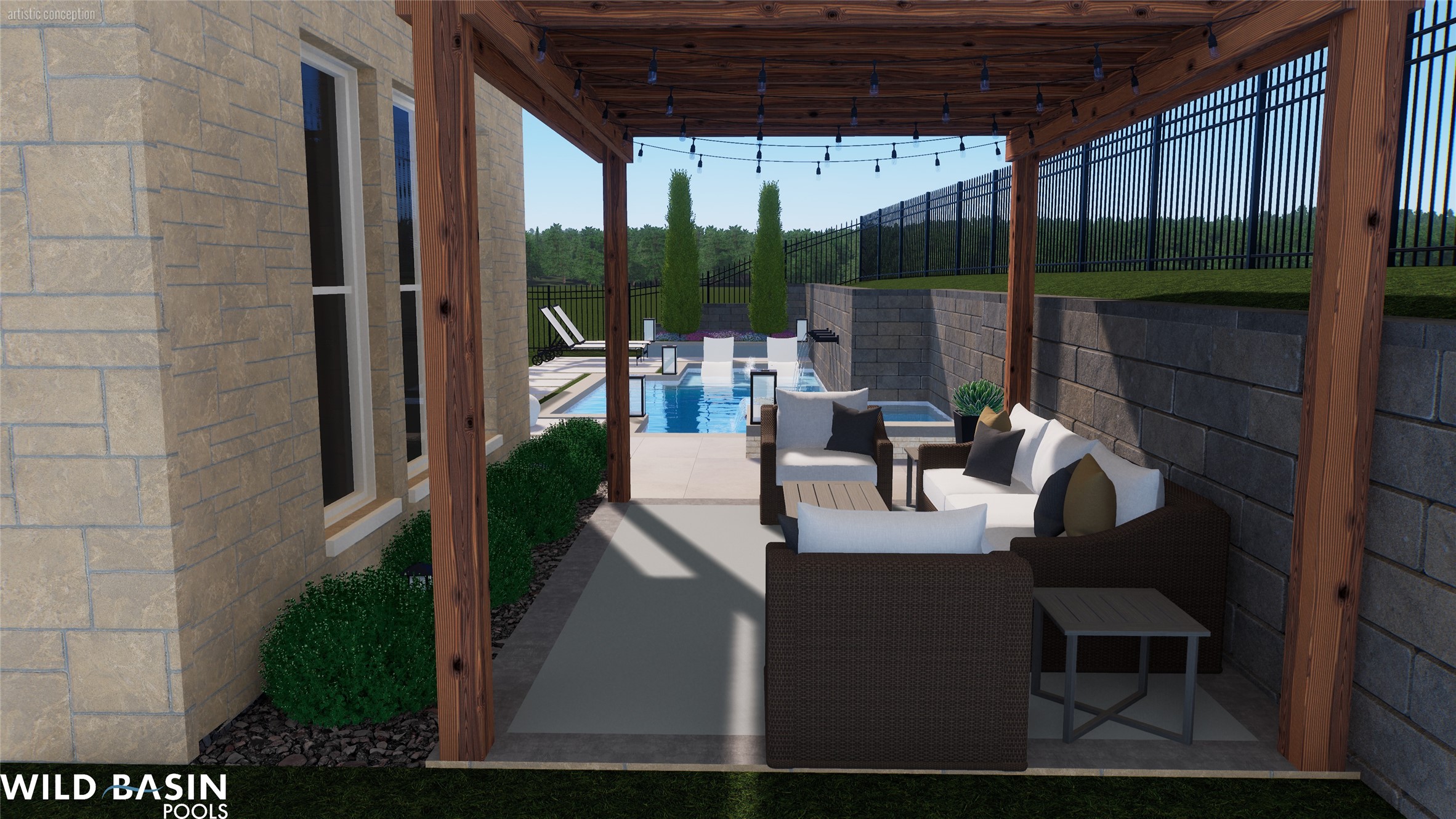 720 Rawson Bend Austin, TX 78738 - Photo 39 of 40 Fenced backyard featuring an outdoor living space, a patio, and a pergola