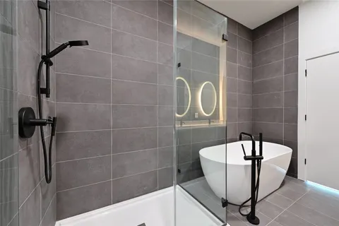 a bathroom with a bathtub