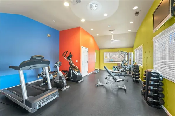 a view of a room with gym equipment