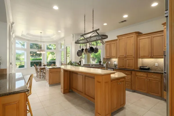 a kitchen with lots of counter top space