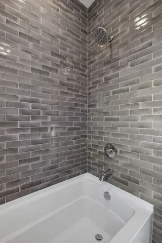 a bathroom with a bathtub