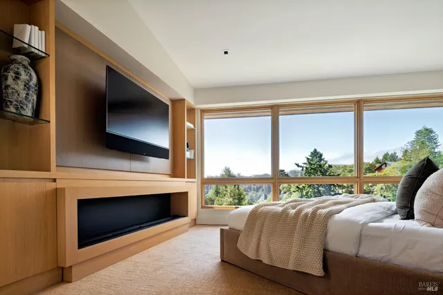 a view of a backyard with plants and lake view