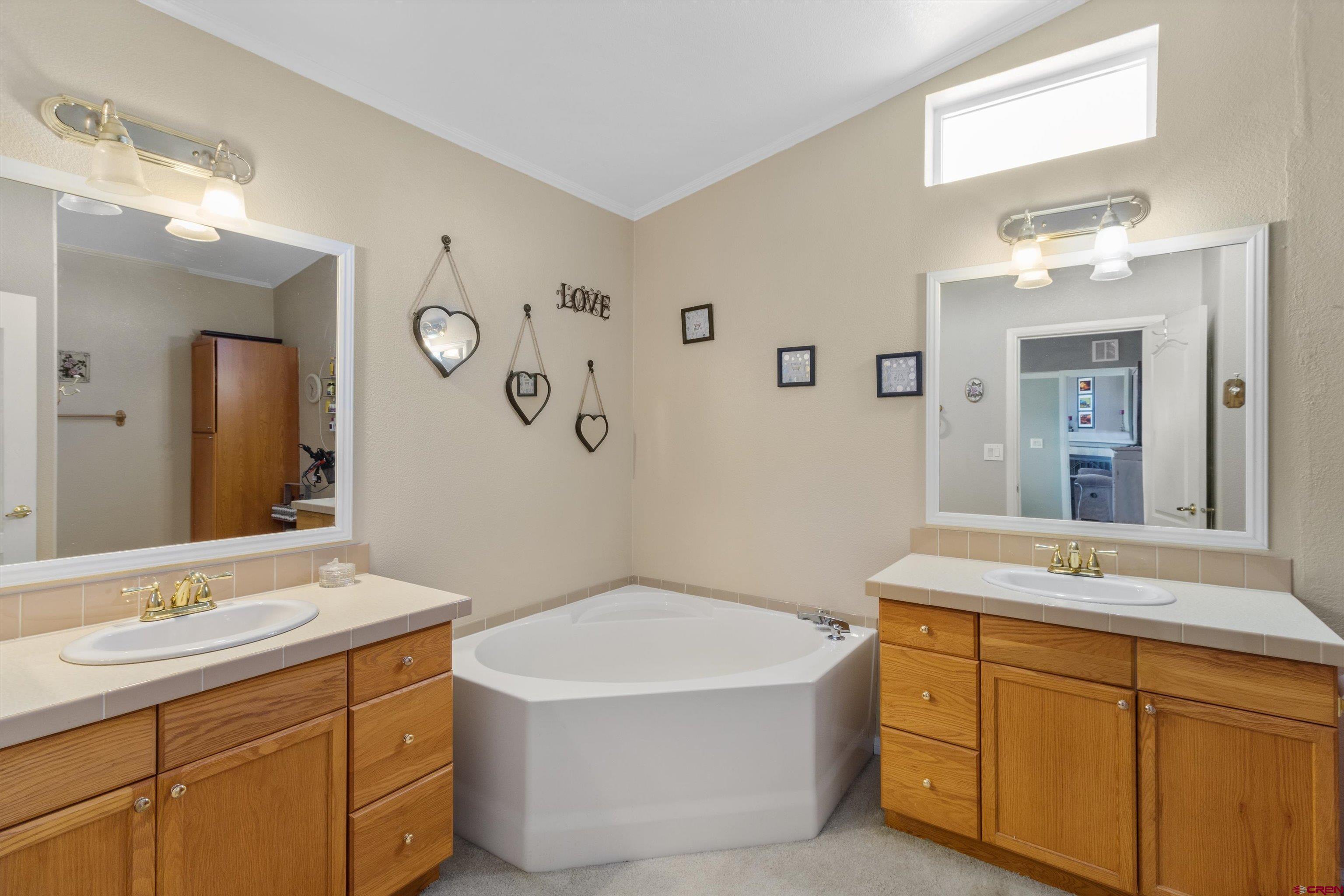 34 Silverview Court Durango, CO 81303 - Photo 20 of 29 a bathroom with a tub a sink double vanity and a mirror