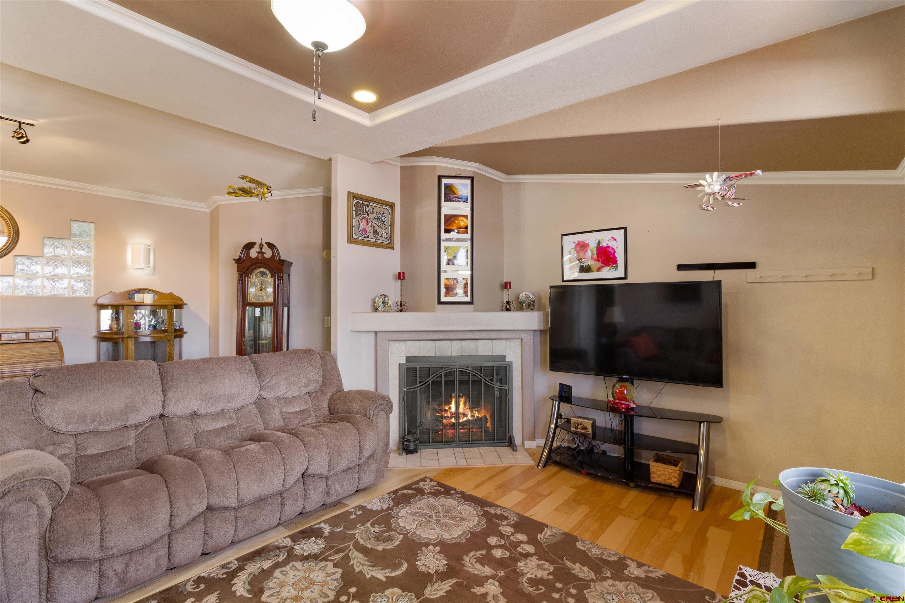 34 Silverview Court Durango, CO 81303 - Photo 6 of 29 a living room with furniture a flat screen tv and a fireplace
