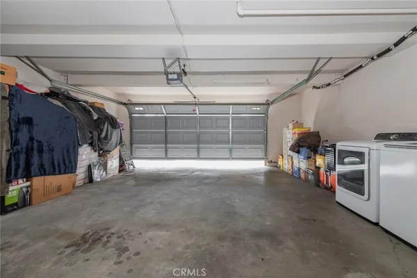 a view of a garage with storage