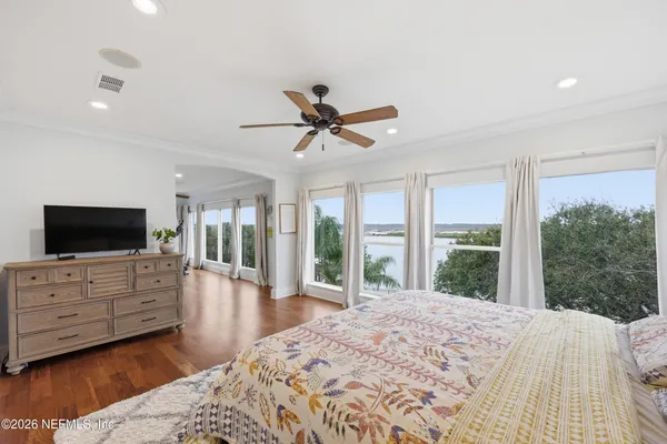 an aerial view of a house with a garden