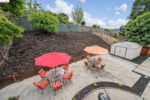 an outdoor space with furniture