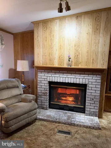 a living room with furniture a fireplace and a wooden floor