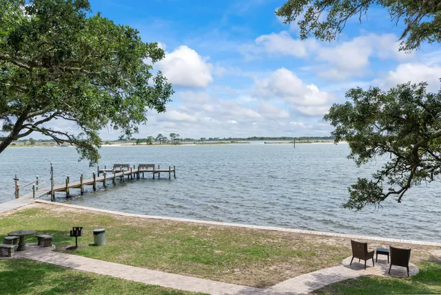 a view of a lake with outdoor space