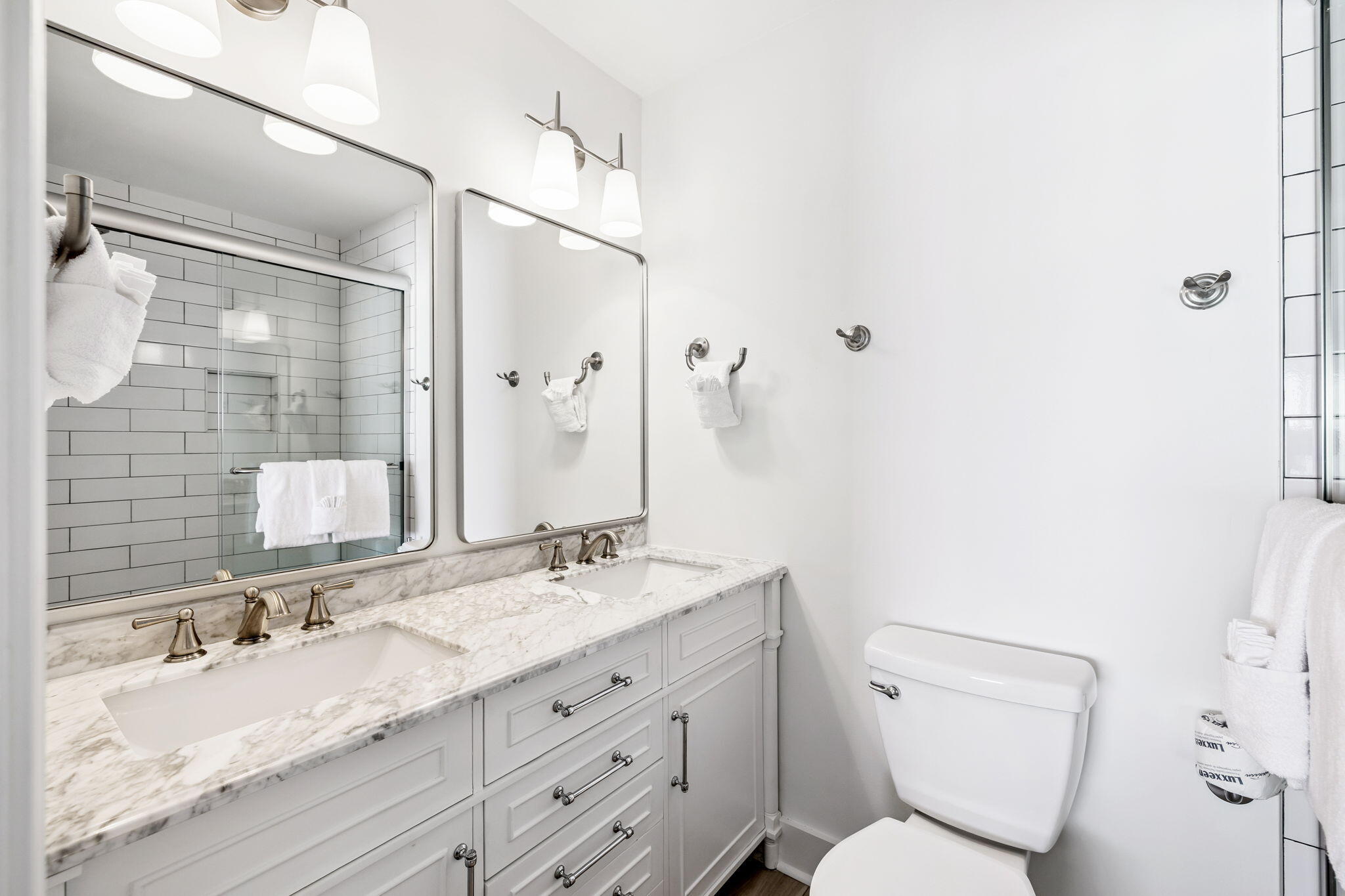 8116 East County Highway 30A, Unit 5 Inlet Beach, FL 32461 - Photo 23 of 48 a bathroom with a granite countertop sink toilet and shower