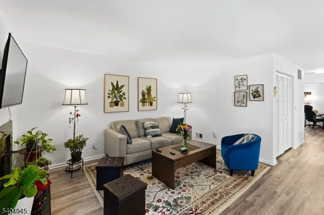 a living room with furniture a rug and a flat screen tv