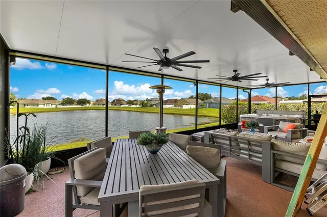 a view of a patio with swimming pool