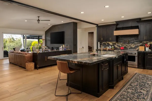 a kitchen with lots of counter top space