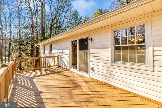 a view of a wooden balcony