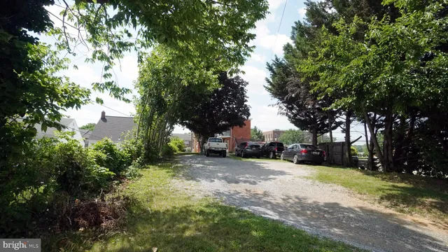 a view of a yard with a tree
