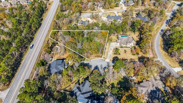 an aerial view of city and river surrounded with trees