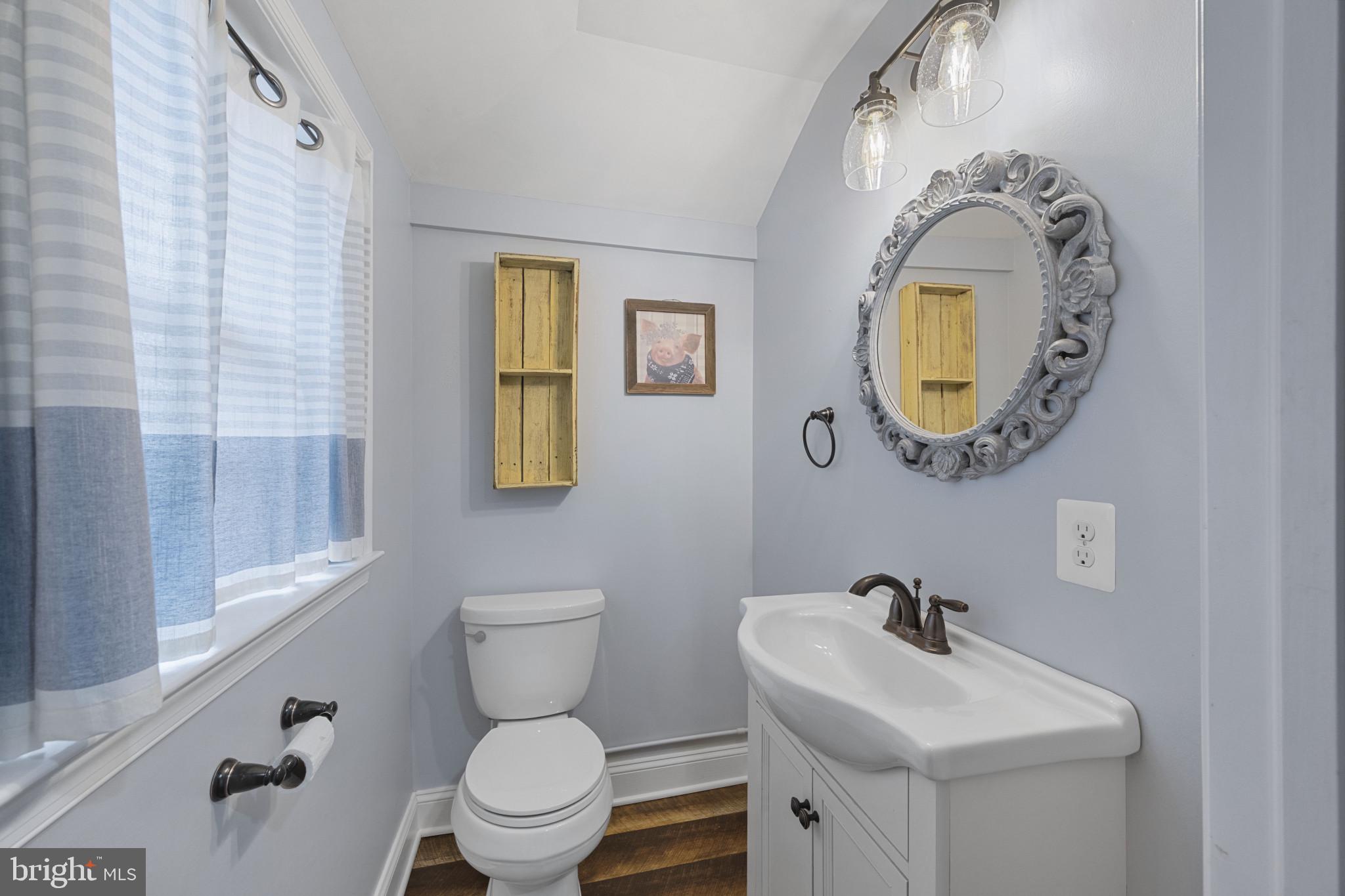 35 South Mcdermott Road, Unit A Pylesville, MD 21132 - Photo 19 of 35 a bathroom with a toilet a sink and mirror