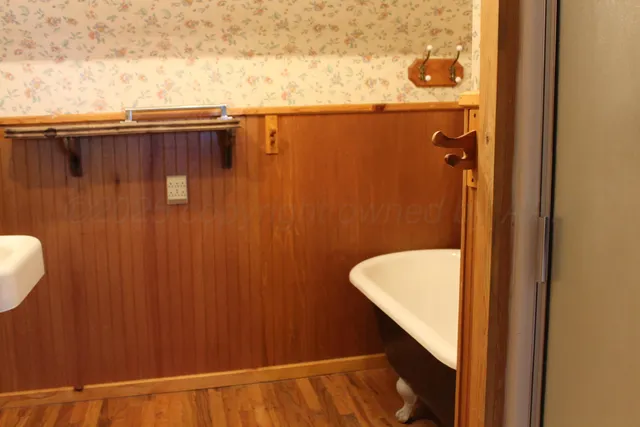 a bathroom with a bathtub