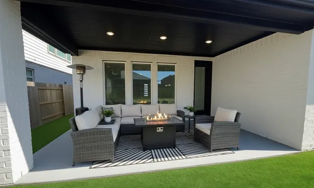 a balcony with furniture and a garden