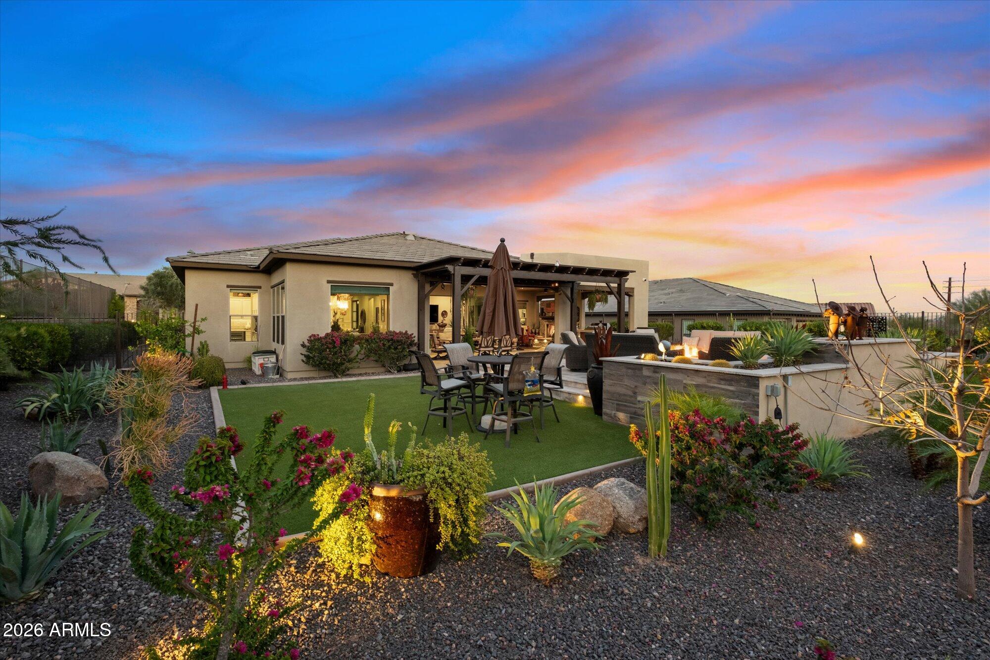 a view of a lake with a garden