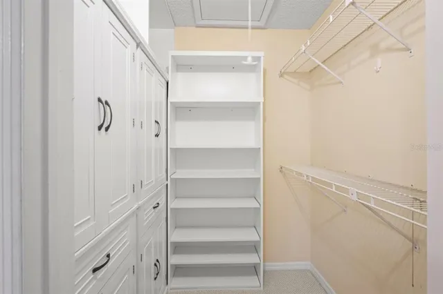 a view of walk in closet with empty racks