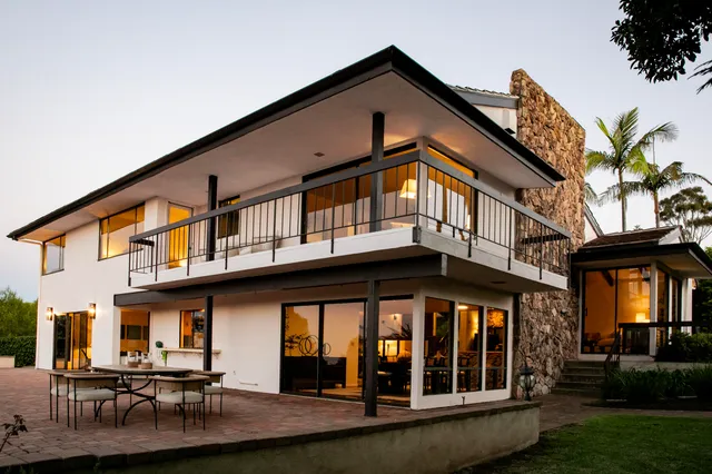 a view of a building with a large window