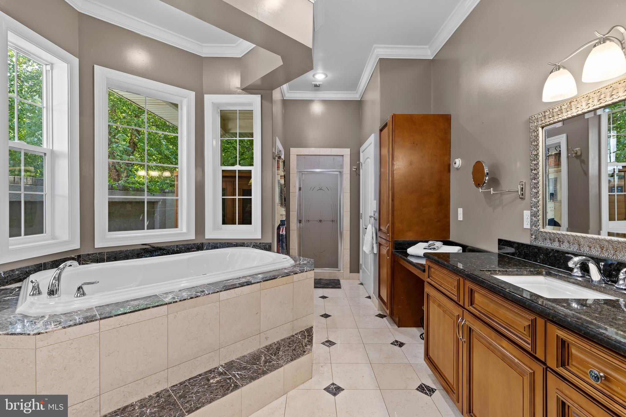 4819 Avery Road Shady Side, MD 20764 - Photo 13 of 44 a spacious bathroom with sinks mirror and a bathtub