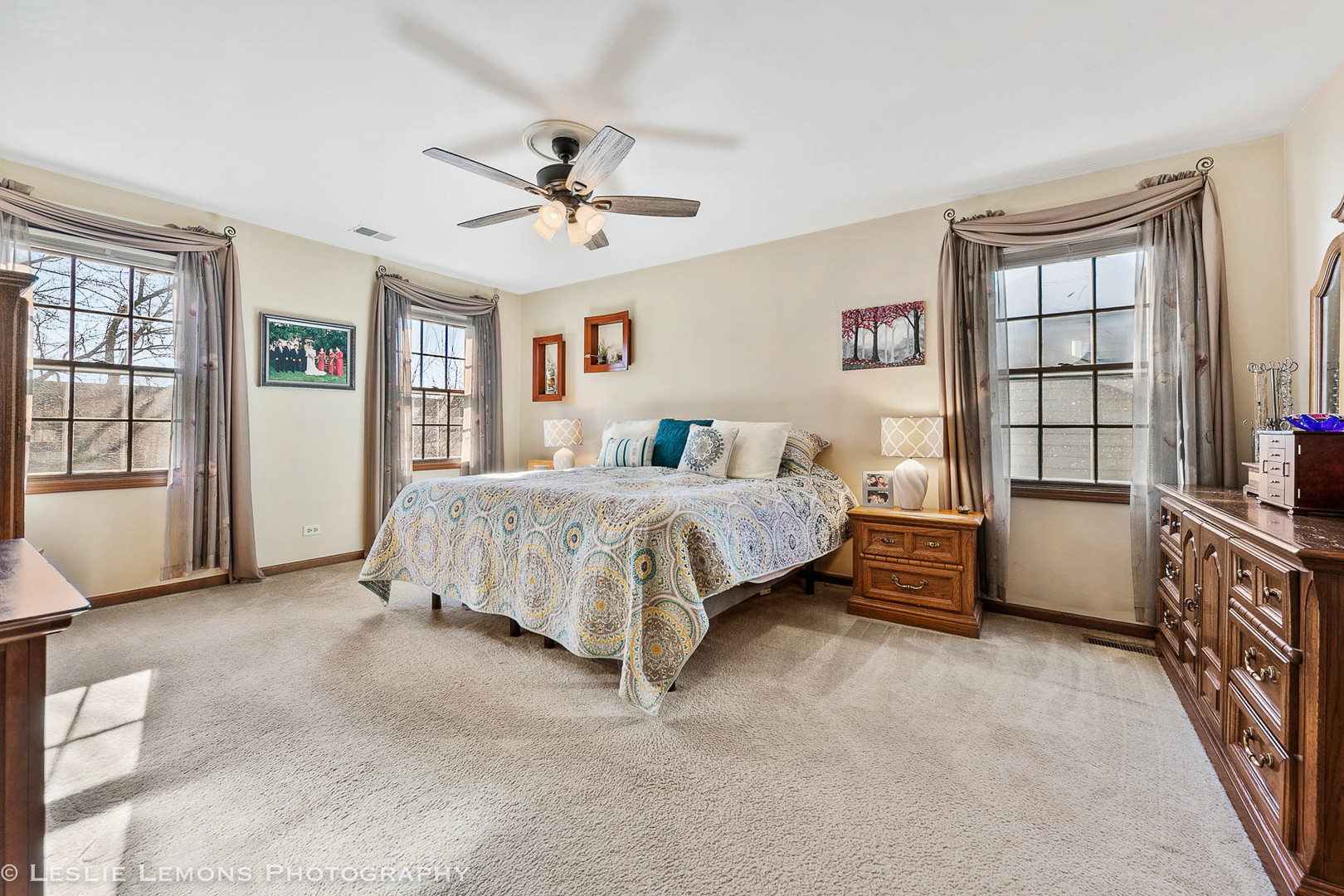 217 West Bailey Road Naperville, IL 60565 - Photo 11 of 24 a bedroom with a large bed and a chandelier