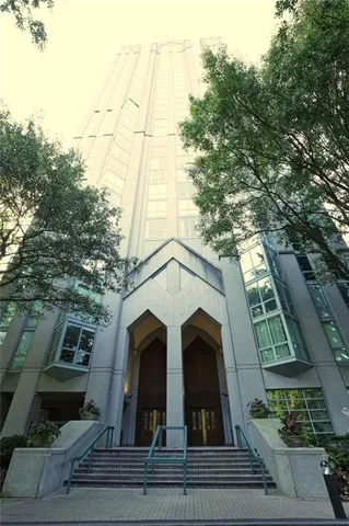 a view of a building with a balcony