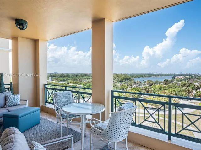 a balcony with furniture and outdoor view