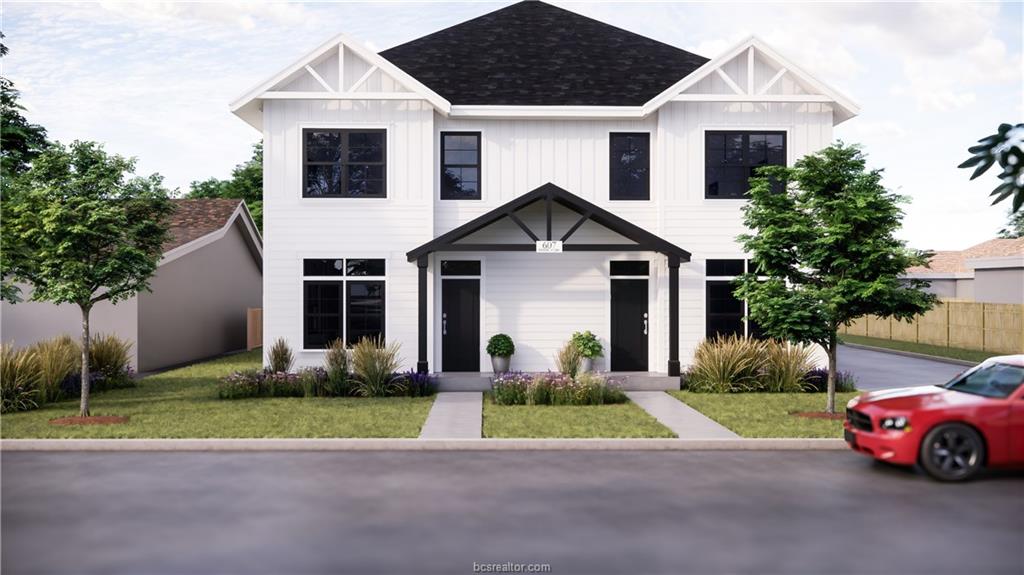 a front view of a house with garden
