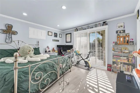 a bedroom with furniture and a bed