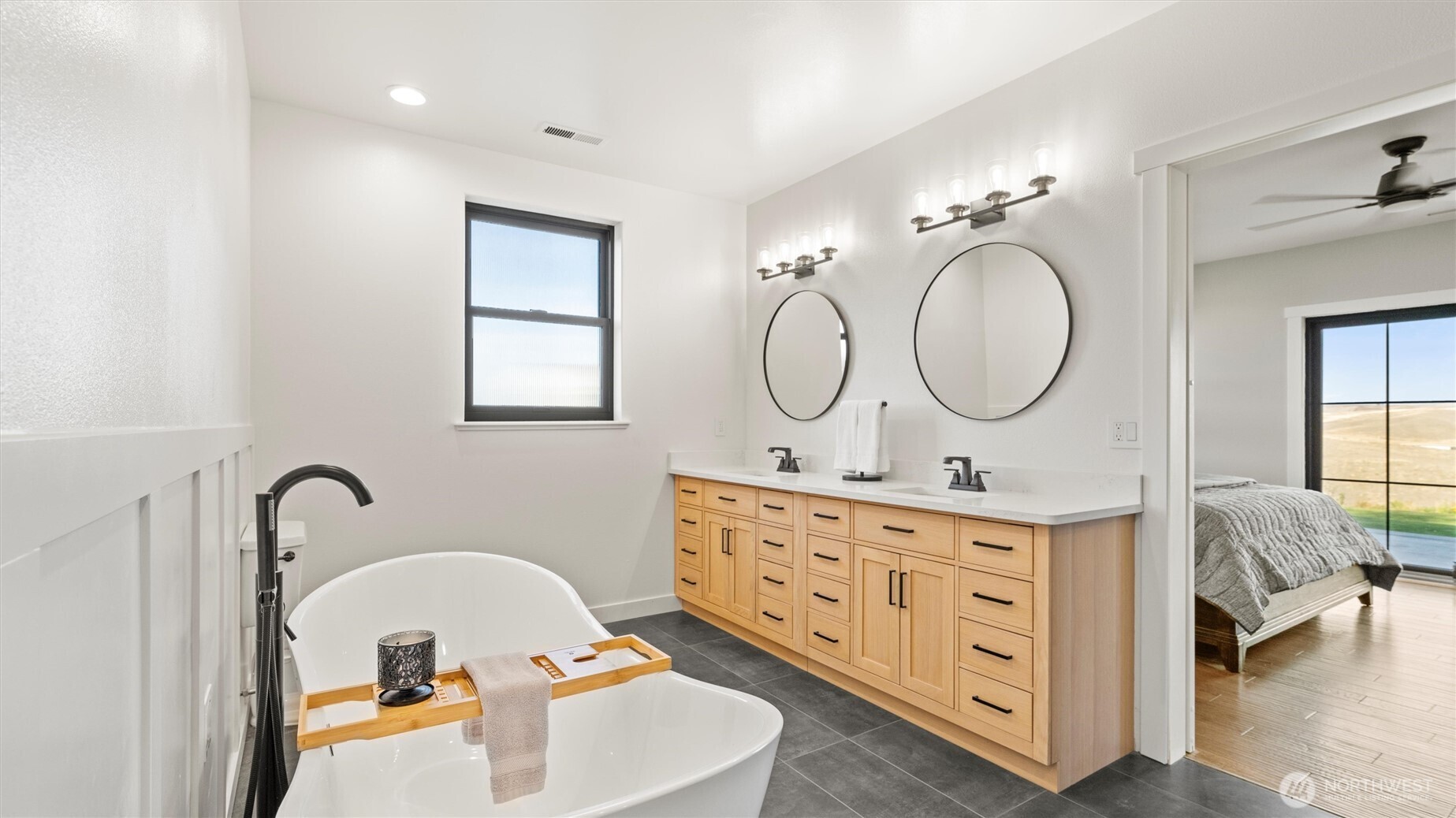 1279 Woodward Canyon Road Touchet, WA 99360 - Photo 17 of 35 a bathroom with a double vanity sink mirror and lamp