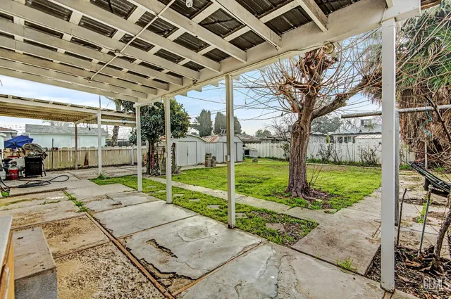 a view of a porch with a backyard