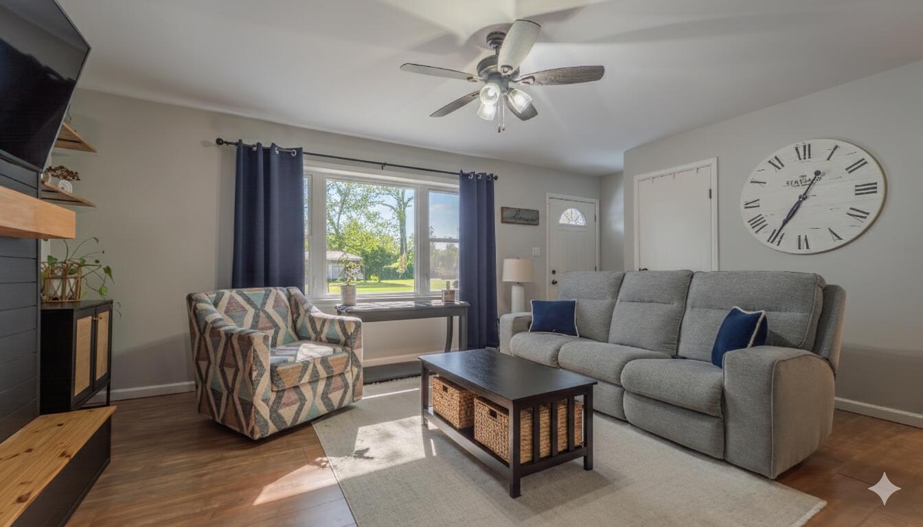 2934 Parker Street Portage, IN 46368 - Photo 5 of 16 a living room with furniture a chandelier and a window