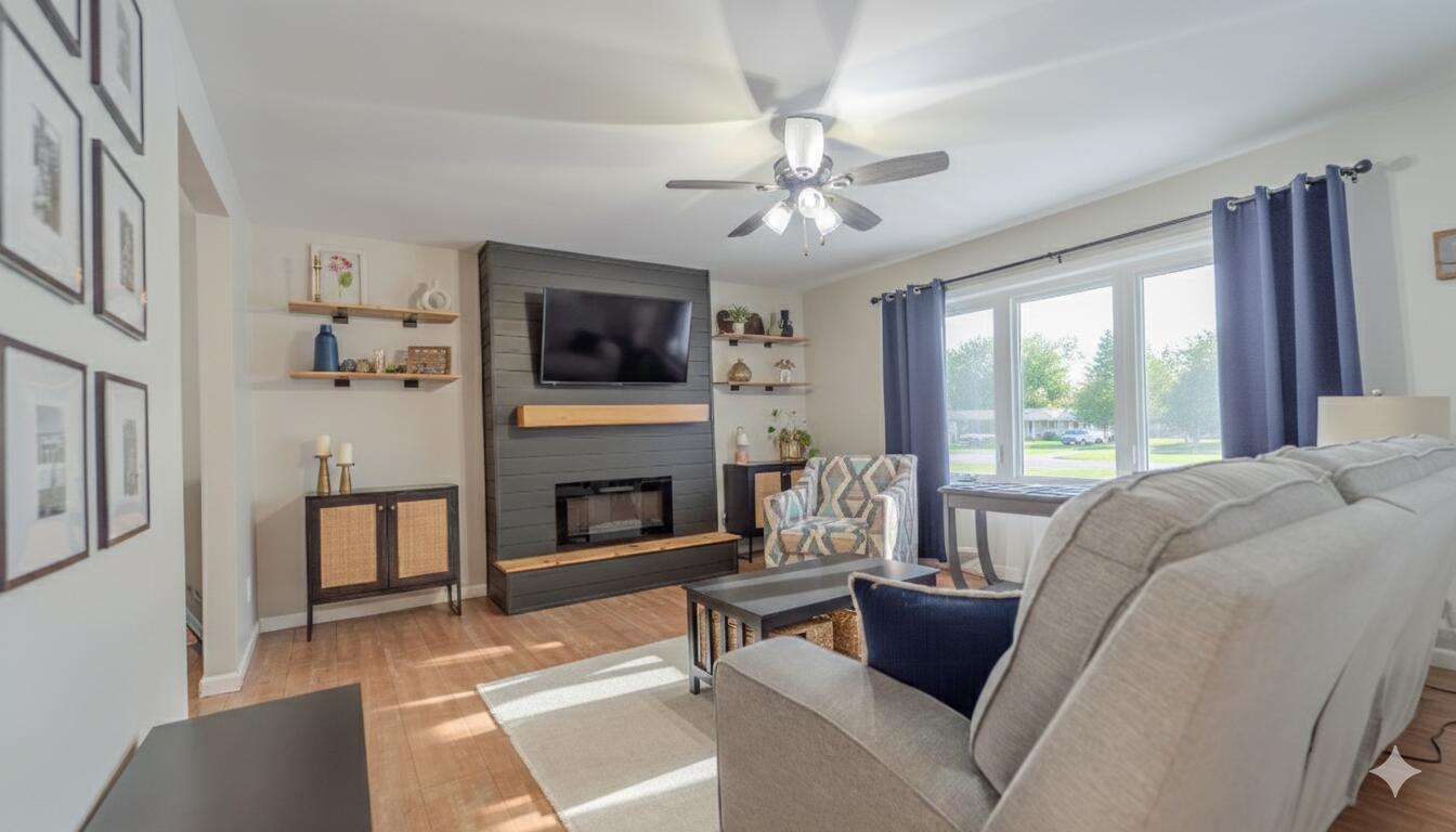 2934 Parker Street Portage, IN 46368 - Photo 6 of 16 a living room with furniture a fireplace and a flat screen tv