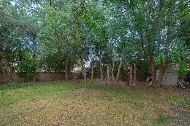 a backyard of a house with lots of trees