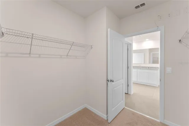 a view of walk in closet with empty racks