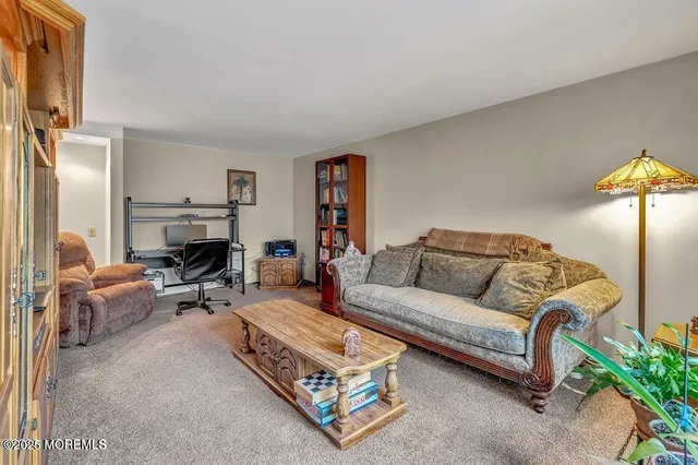a living room with furniture a lamp and a fireplace