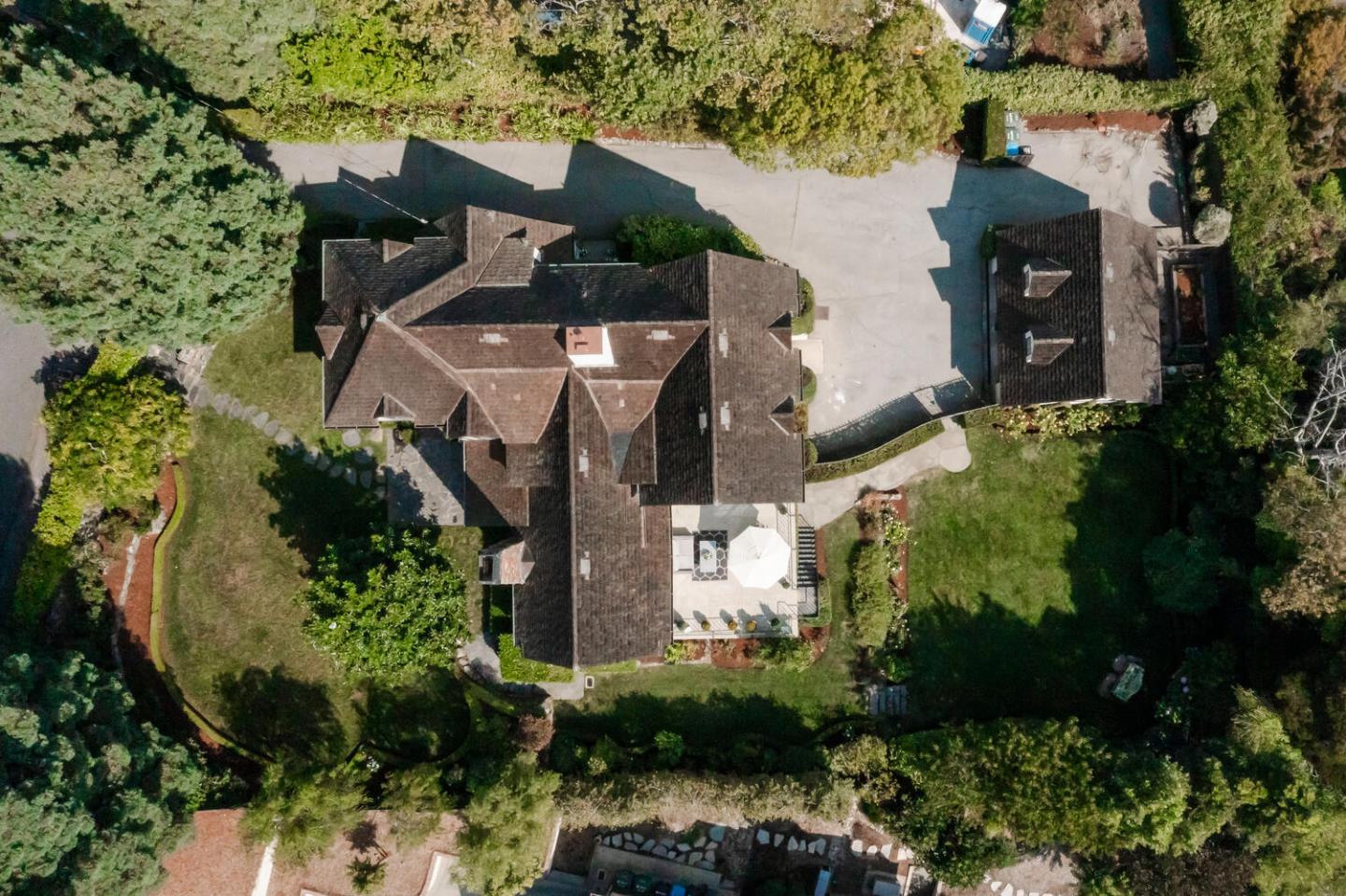 595 Hayne Road Hillsborough, CA 94010 - Photo 5 of 71 an aerial view of a house with a yard and garden