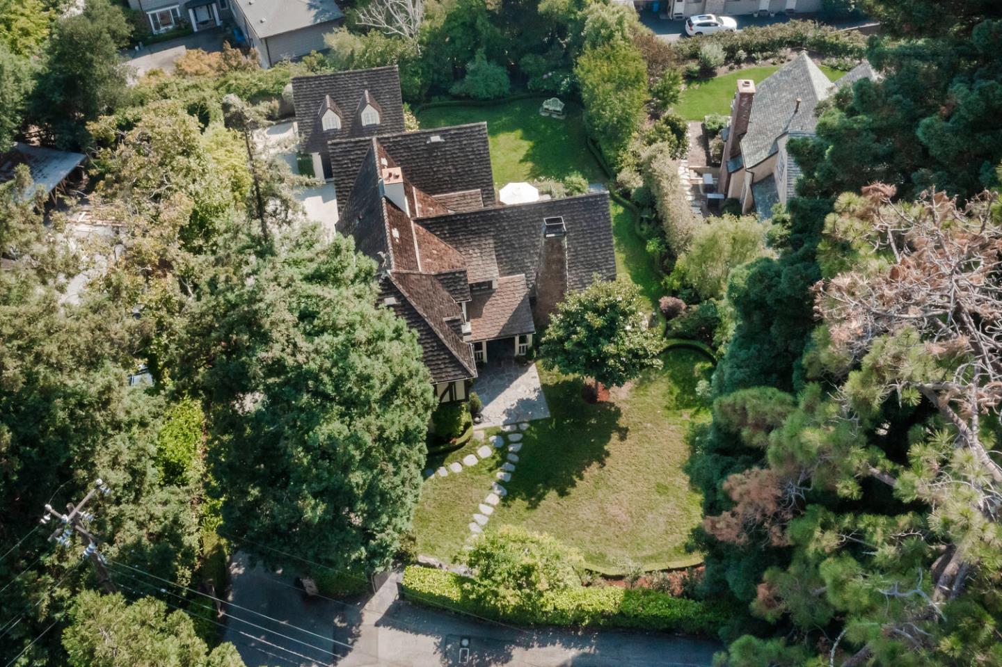 595 Hayne Road Hillsborough, CA 94010 - Photo 67 of 71 an aerial view of a house with a yard and lake view
