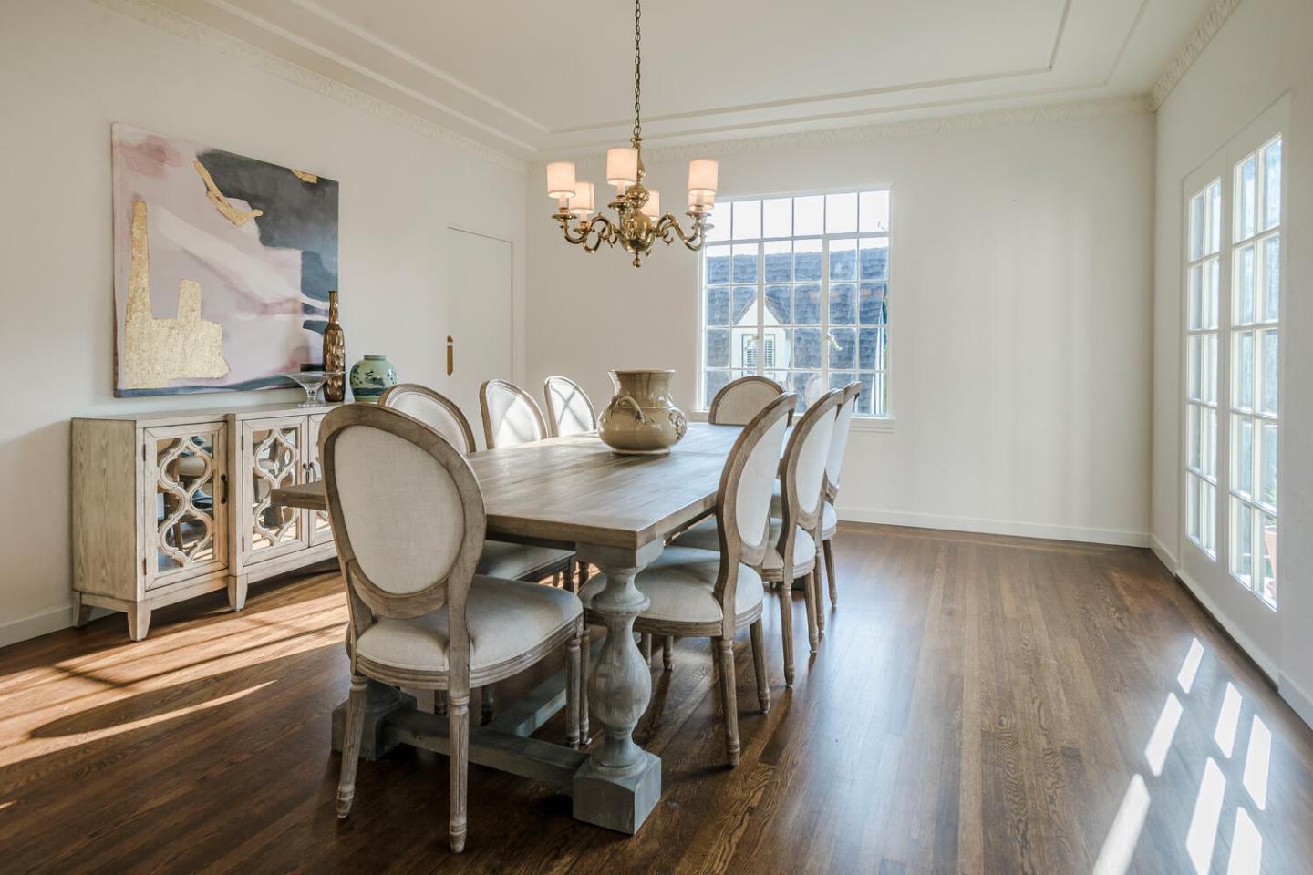 595 Hayne Road Hillsborough, CA 94010 - Photo 10 of 71 a view of a dining room with furniture window and wooden floor