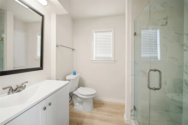 a bathroom with a sink a toilet and a mirror
